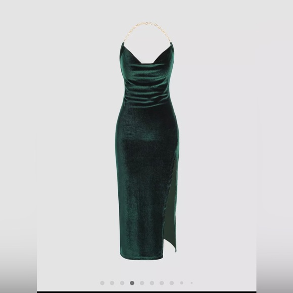 chain halter velvet cowl neck slit dress Fashion Nova Velvet Halter Chain Strap Cowl Neck Midi Dress Wine NWT Holiday